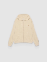 %Pto% Sudadera capucha cremallera con texto crudo vista frontal