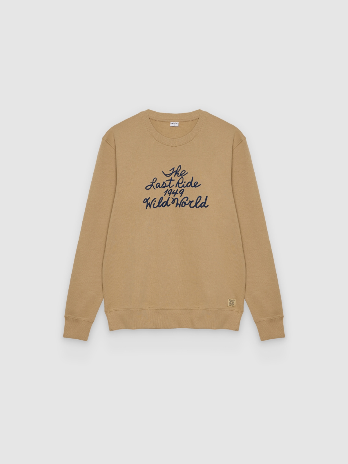%Pto% Sudadera texto bordado oversize beige vista frontal