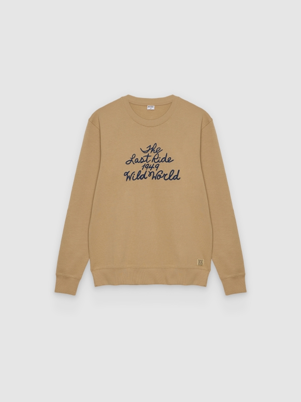  Oversized sweatshirt with embroidered text beige front view