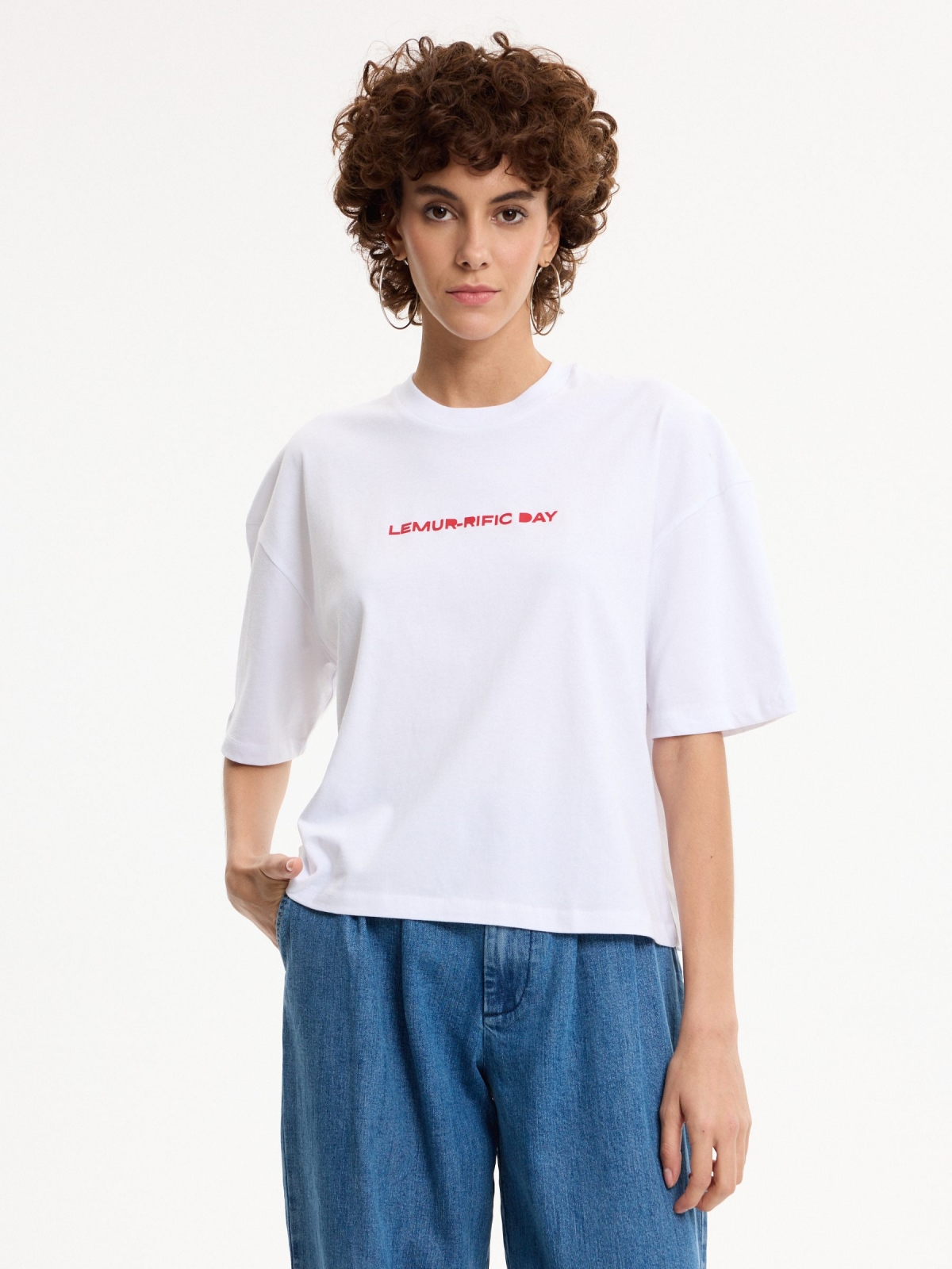 Camiseta estampado algodón blanco vista media frontal