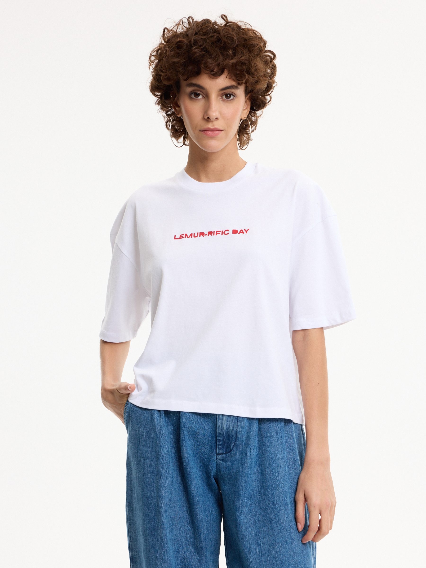 Camiseta estampado algodón blanco vista media frontal