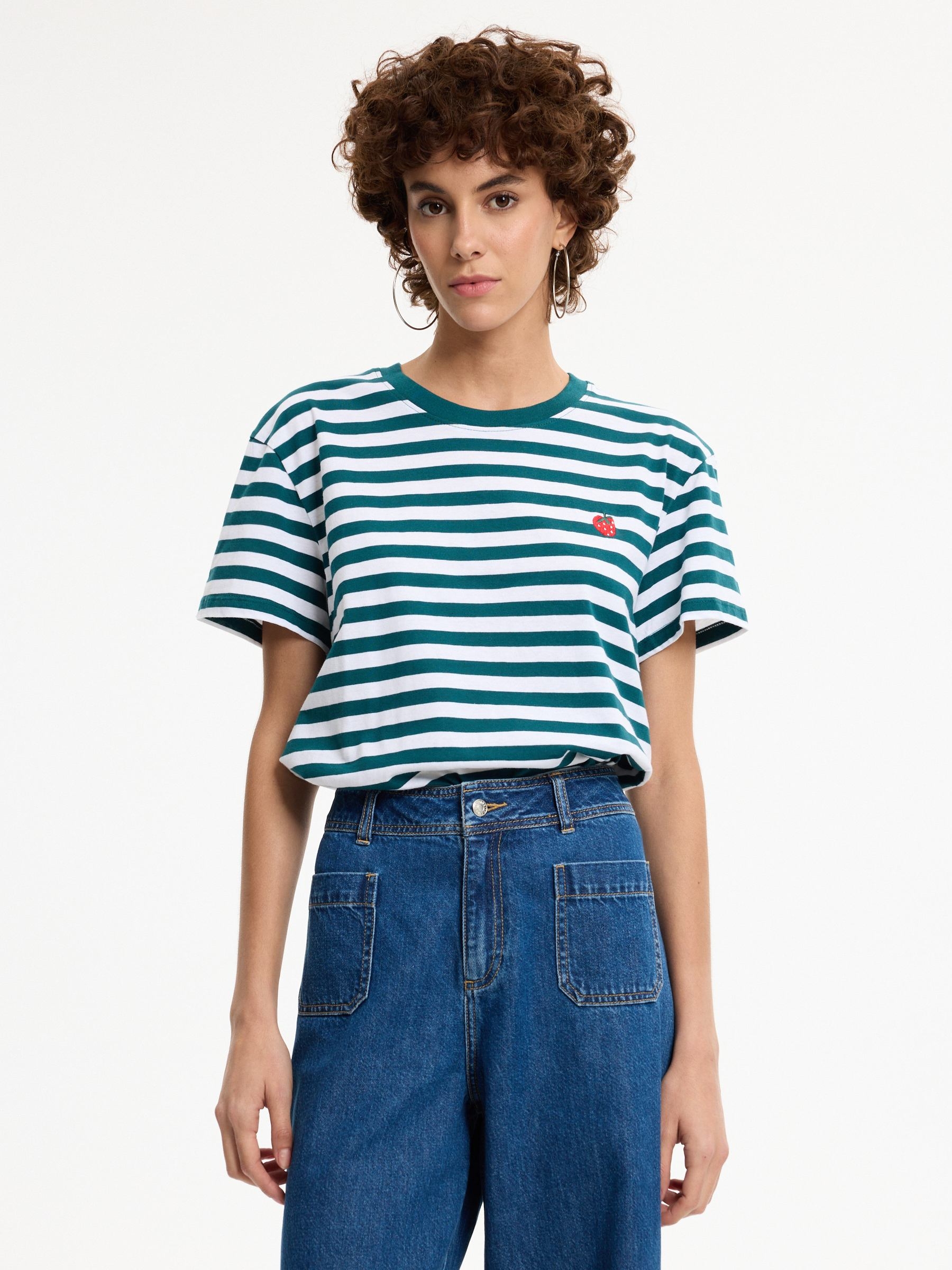 Oversized striped cotton T-shirt green middle front view