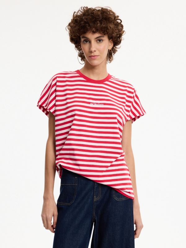 Oversized striped T-shirt carmine middle front view