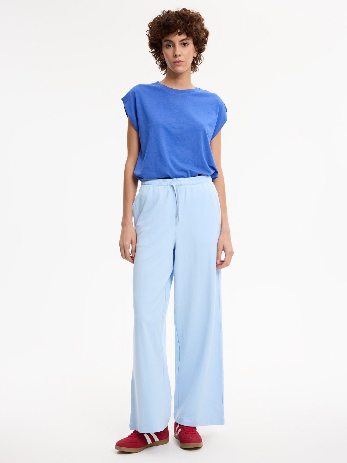 Plain high-waisted fleece sweatpants
