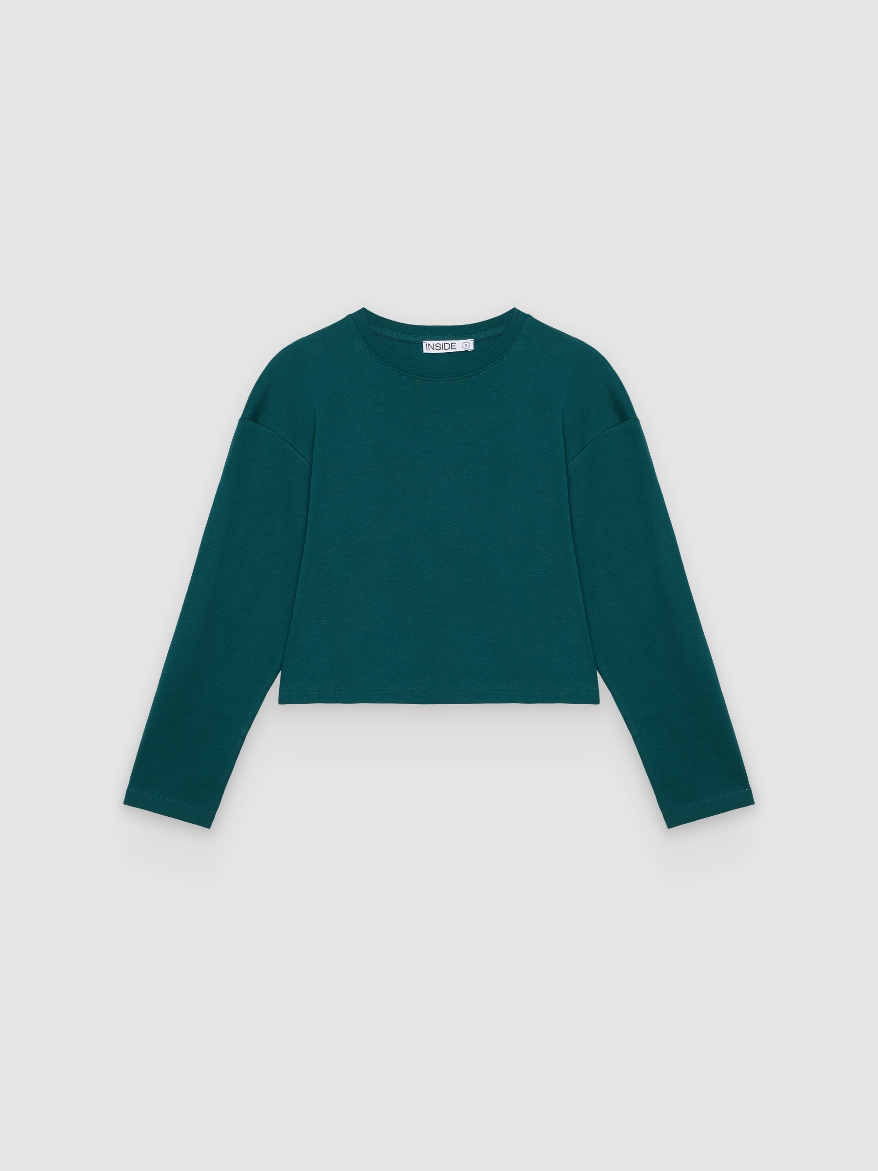 Basic cotton long-sleeve T-shirt emerald middle front view