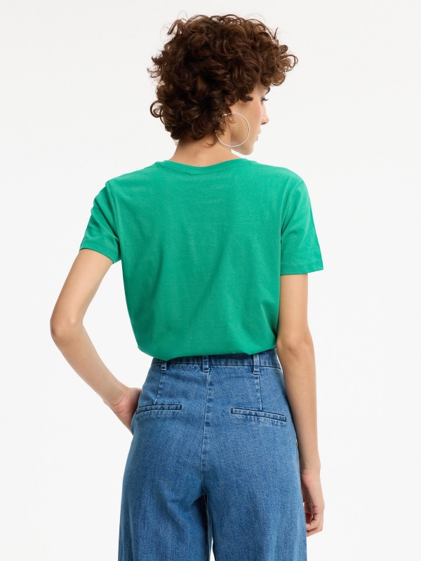 Basic cotton regular t-shirt green middle back view