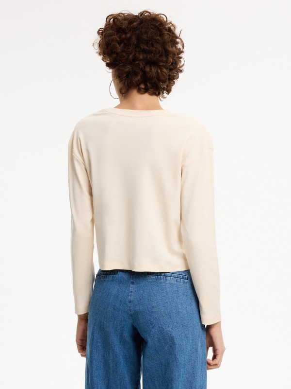 Basic cotton long-sleeve T-shirt raw middle back view
