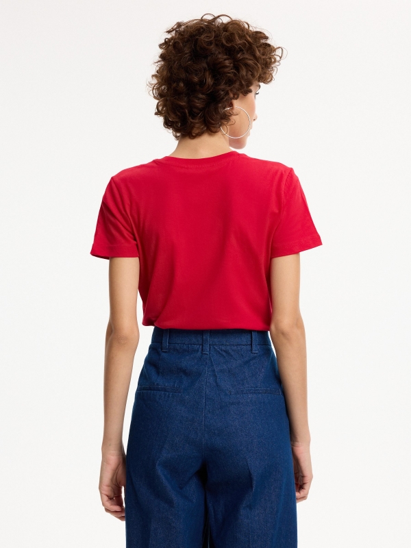 Basic cotton regular t-shirt carmine middle back view