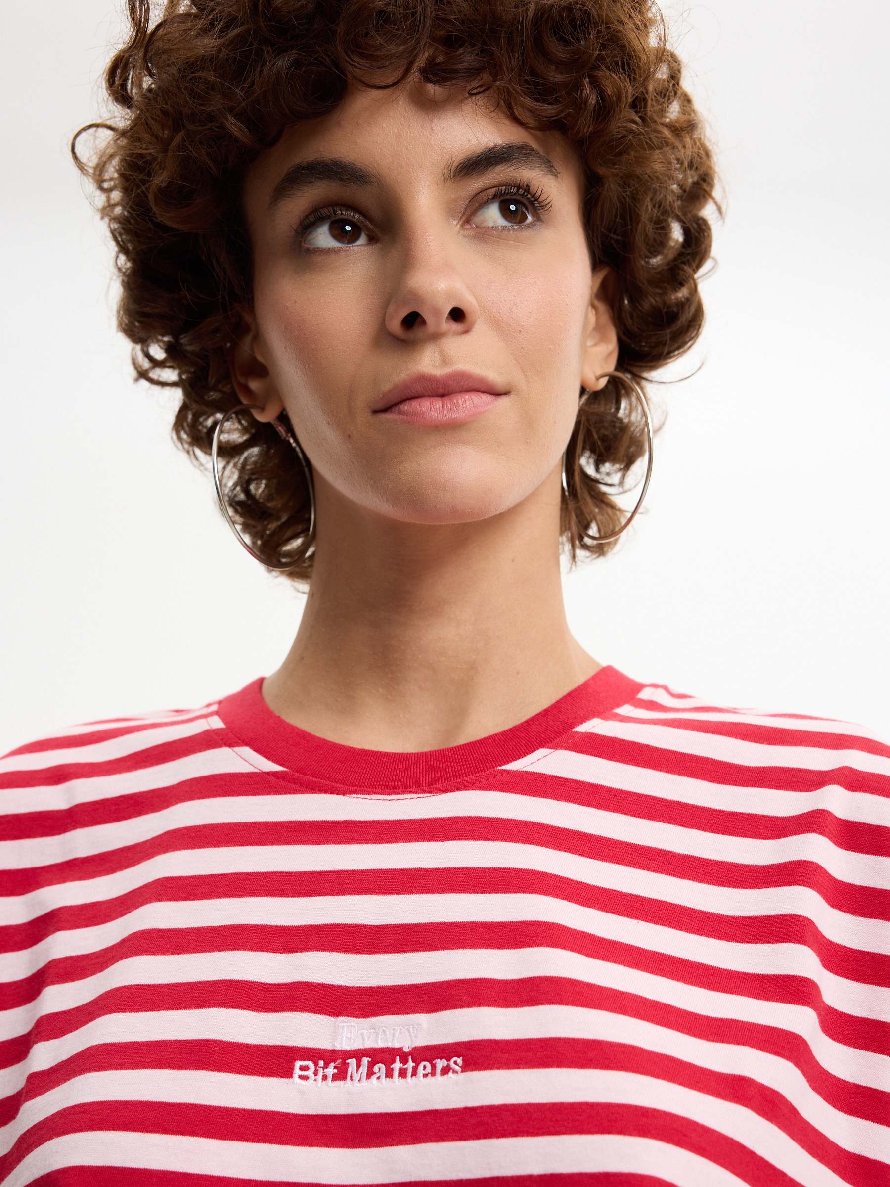 Oversized striped T-shirt carmine middle front view