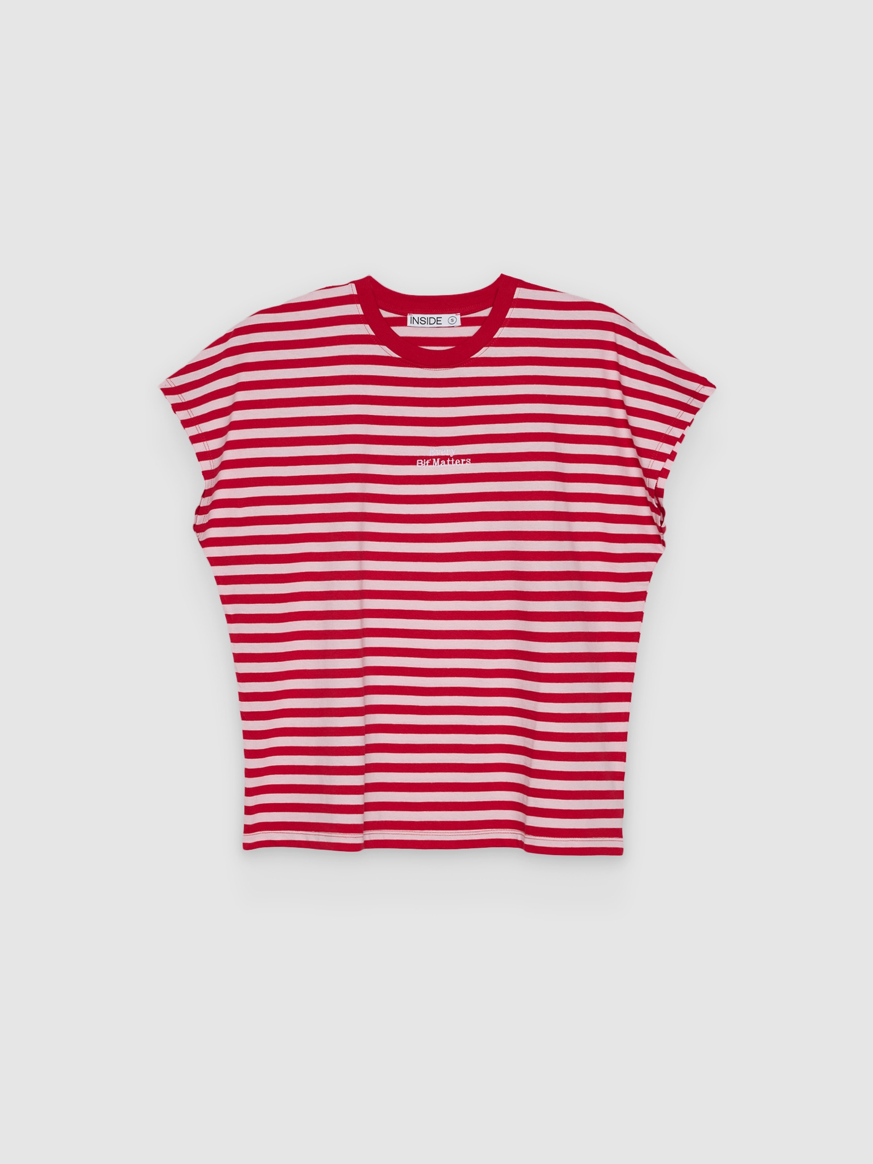 Oversized striped T-shirt carmine middle front view