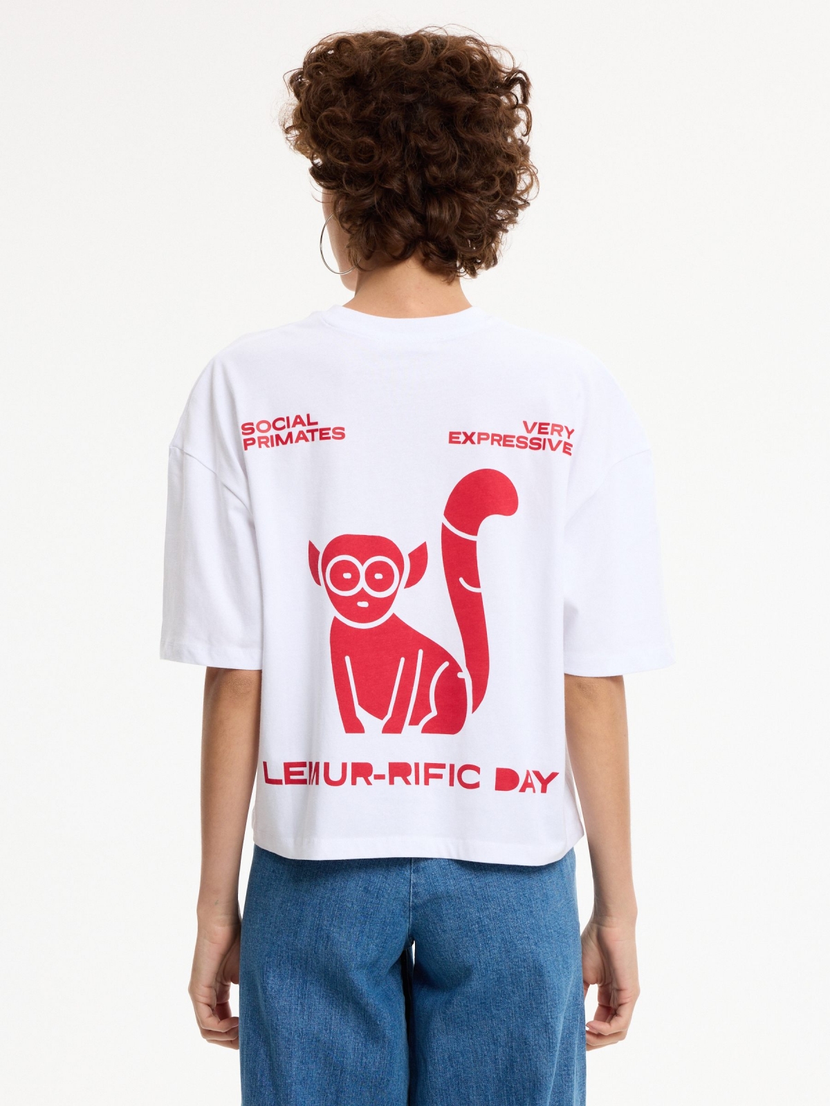 Camiseta estampado algodón blanco vista media trasera