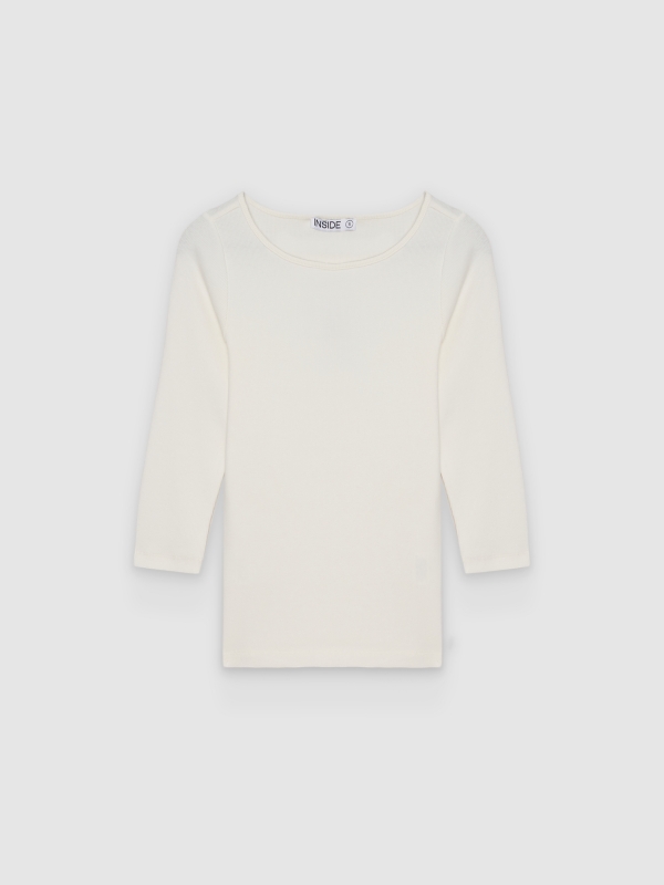  Camiseta canelada gola barco off white vista frontal