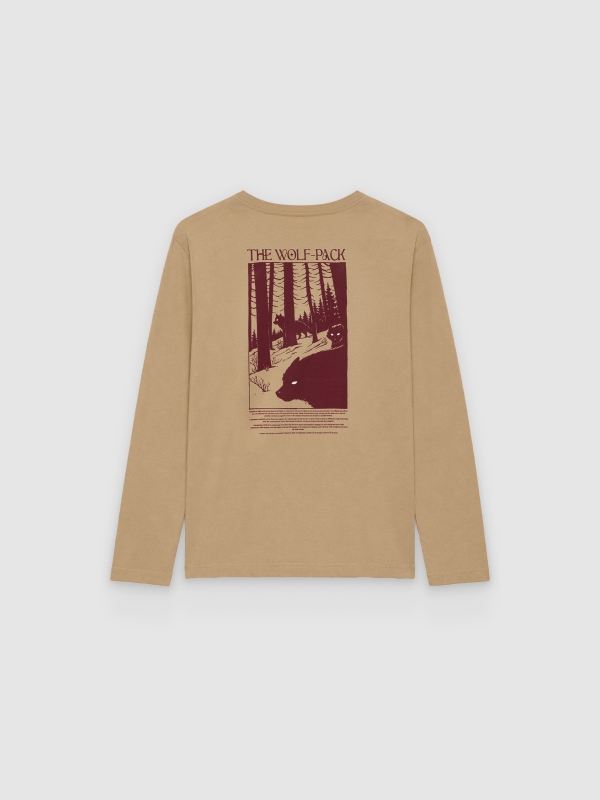Camiseta wolfs manga larga beige vista trasera