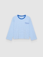 %Pto% Camiseta listrada de algodão azul claro vista frontal