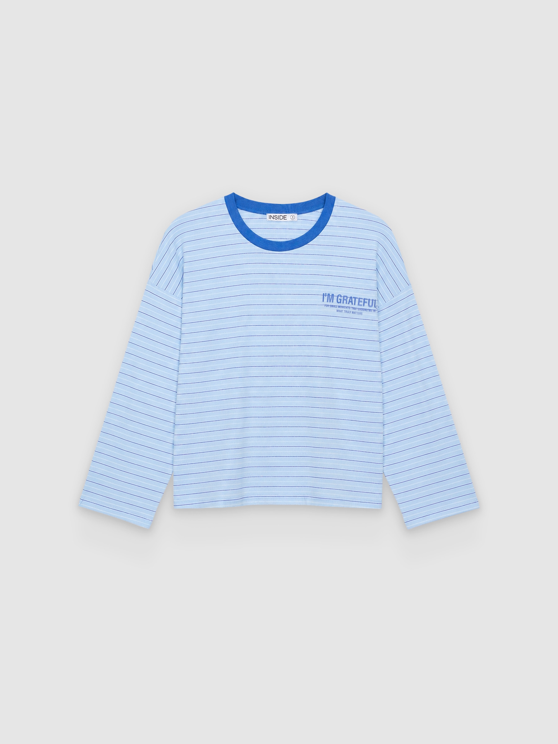 Camiseta rayas algodón azul claro vista media frontal