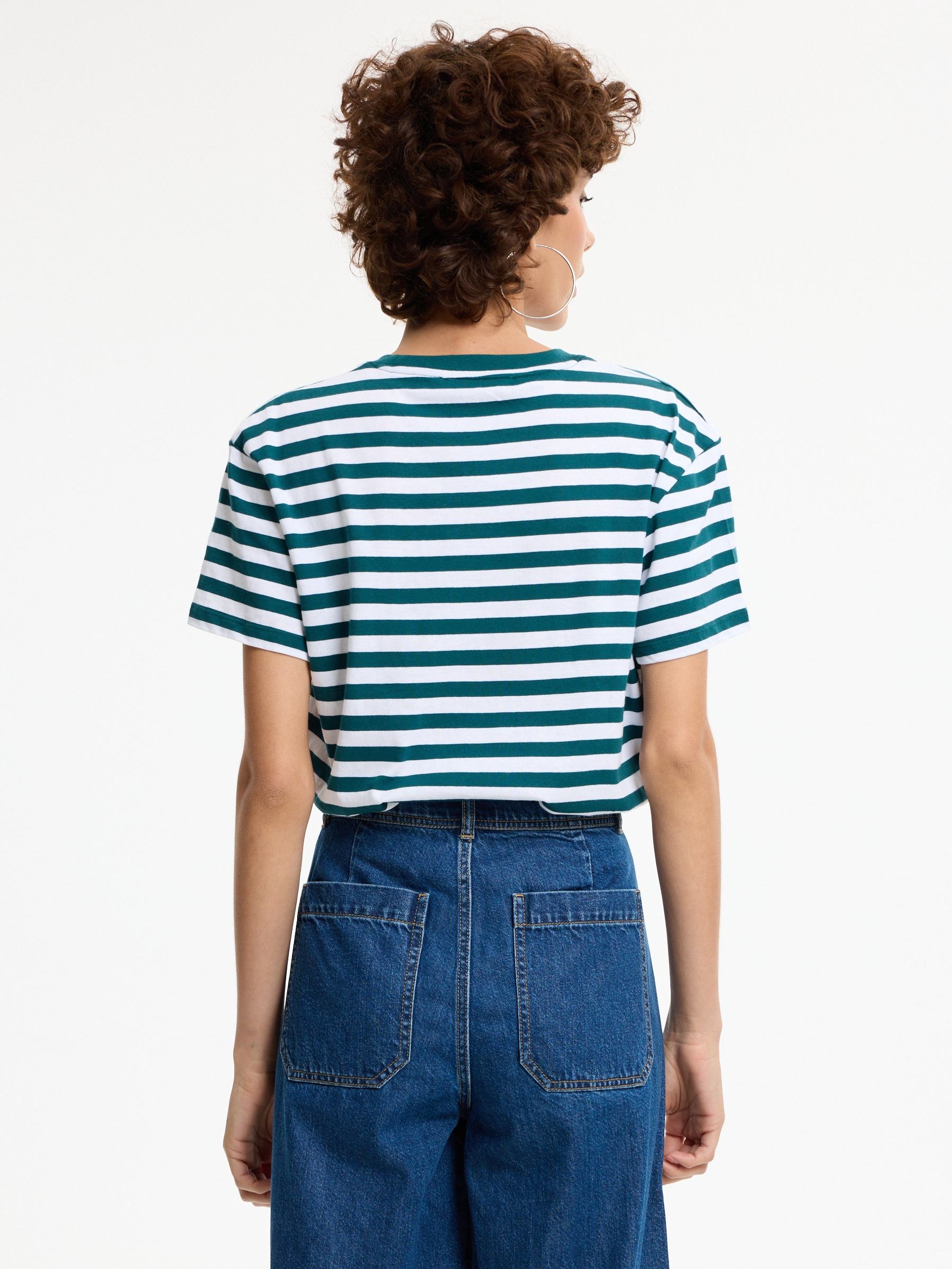 Oversized striped cotton T-shirt green middle front view