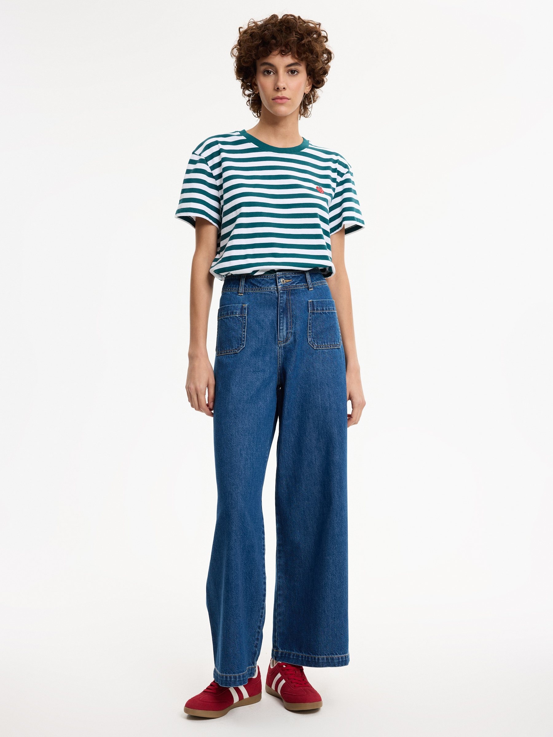 Oversized striped cotton T-shirt green middle front view
