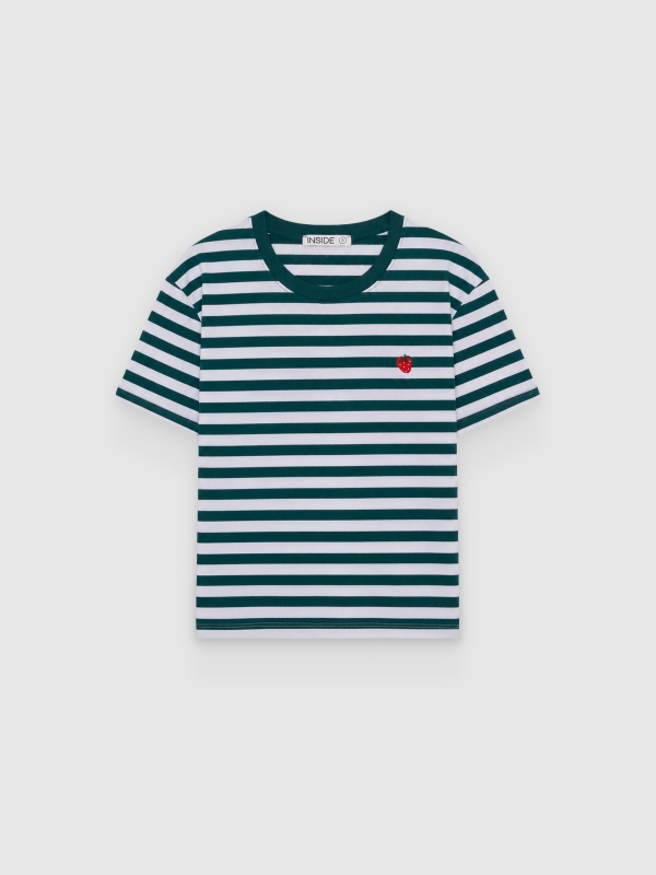  Oversized striped cotton T-shirt green front view