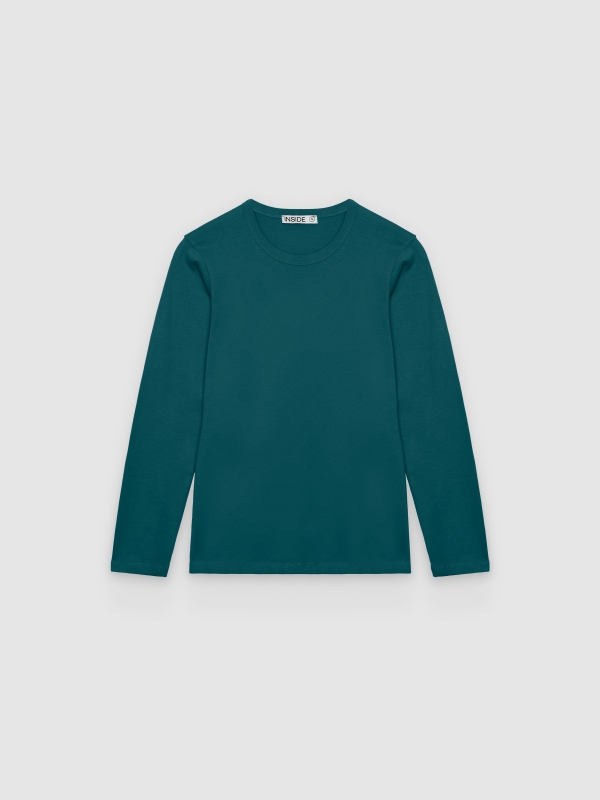  Basic long-sleeve cotton T-shirt emerald front view