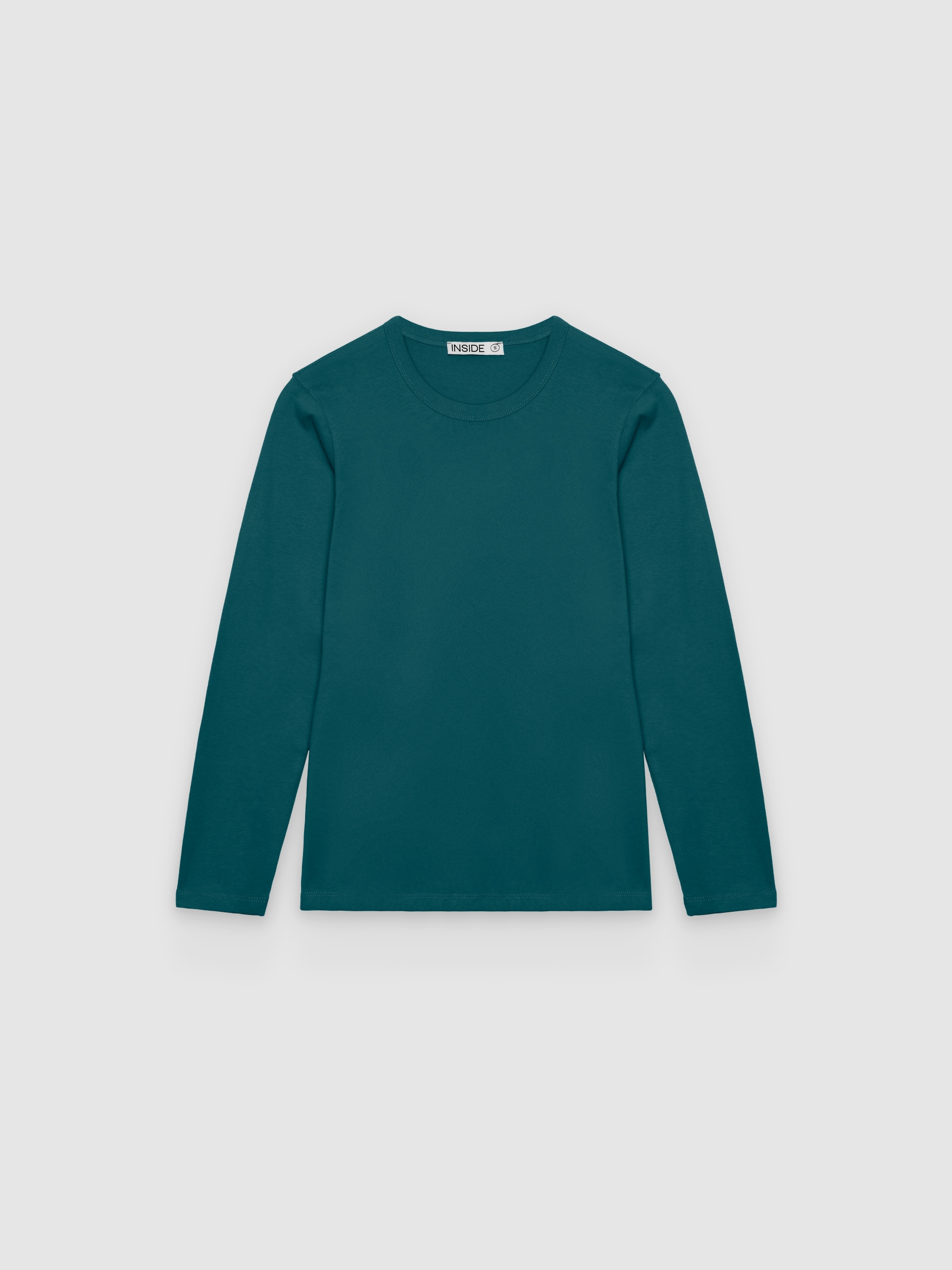 Basic long-sleeve cotton T-shirt emerald middle front view
