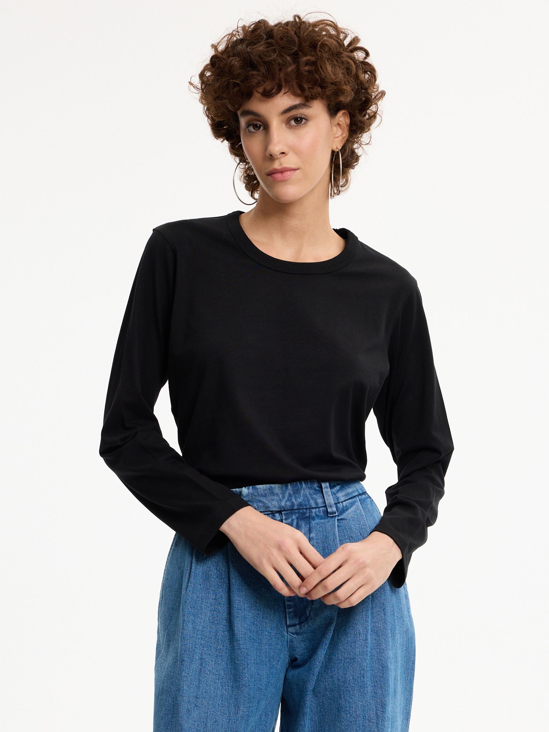 Camiseta básica manga larga algodón negro vista media frontal