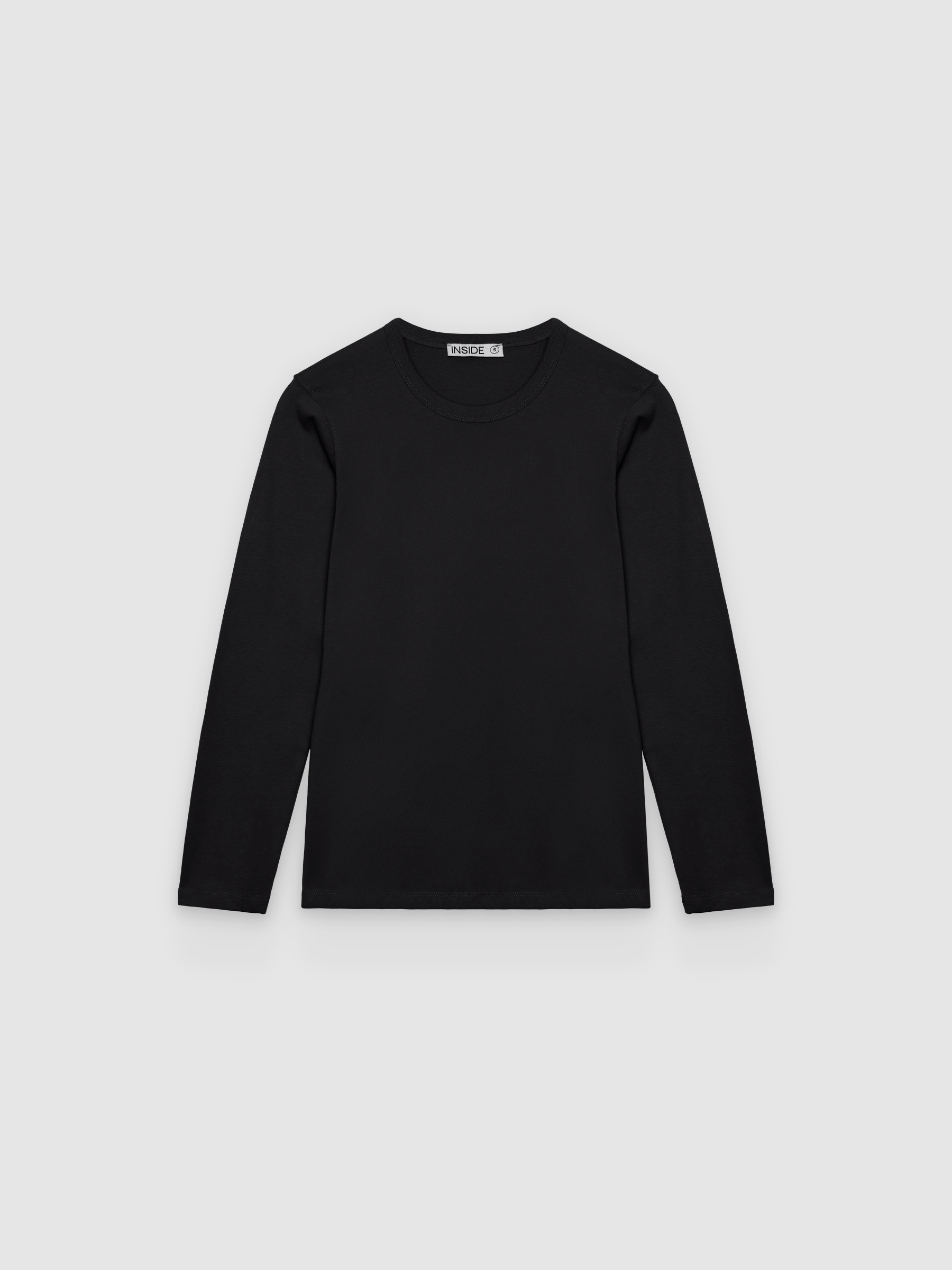 Basic long-sleeve cotton T-shirt black middle front view