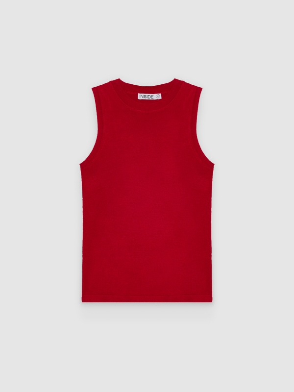  Slim fine-knit vest carmine front view