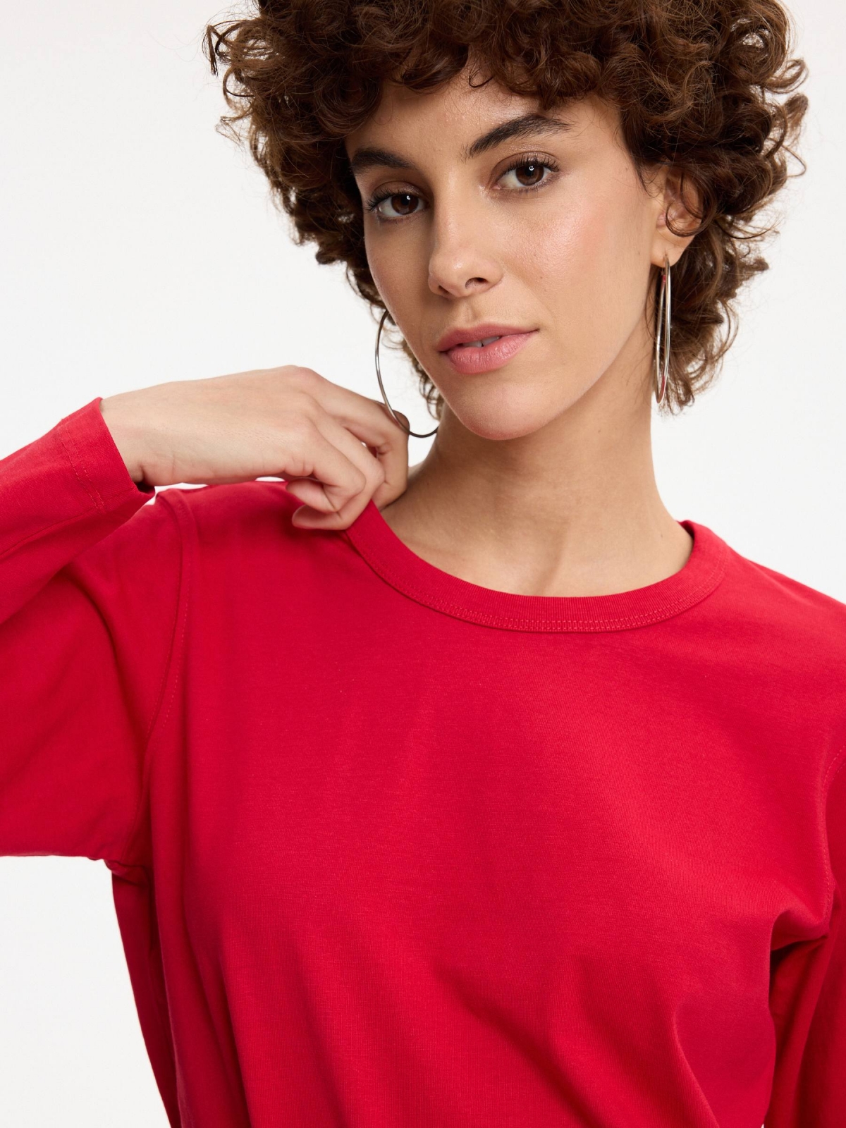 Camiseta básica manga larga algodón carmín vista detalle