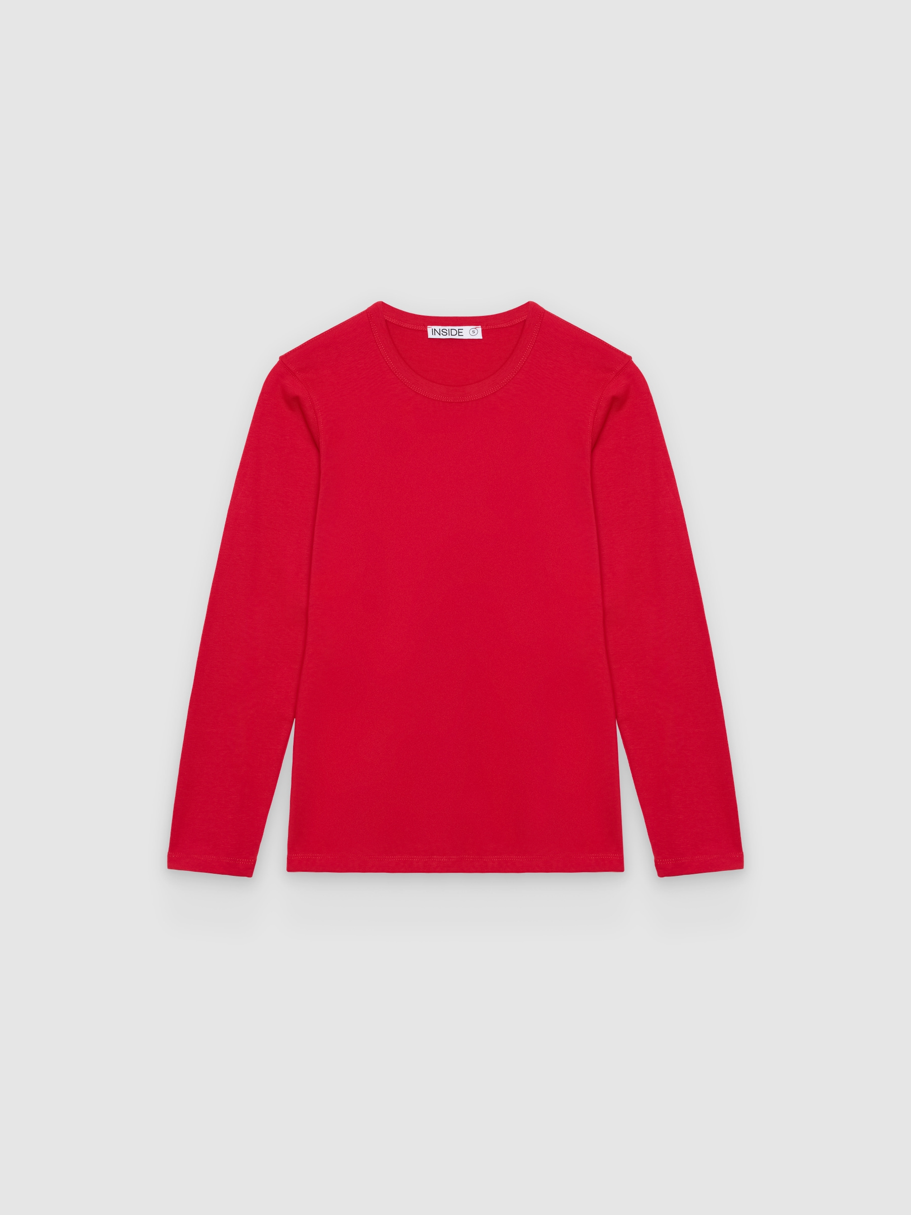 Basic long-sleeve cotton T-shirt carmine middle front view