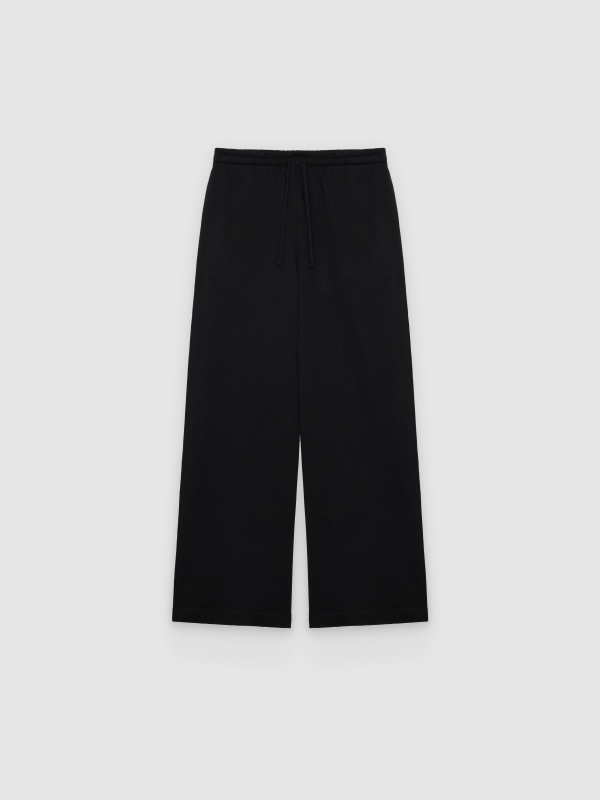  Pantalón chándal felpa liso tiro alto negro vista frontal