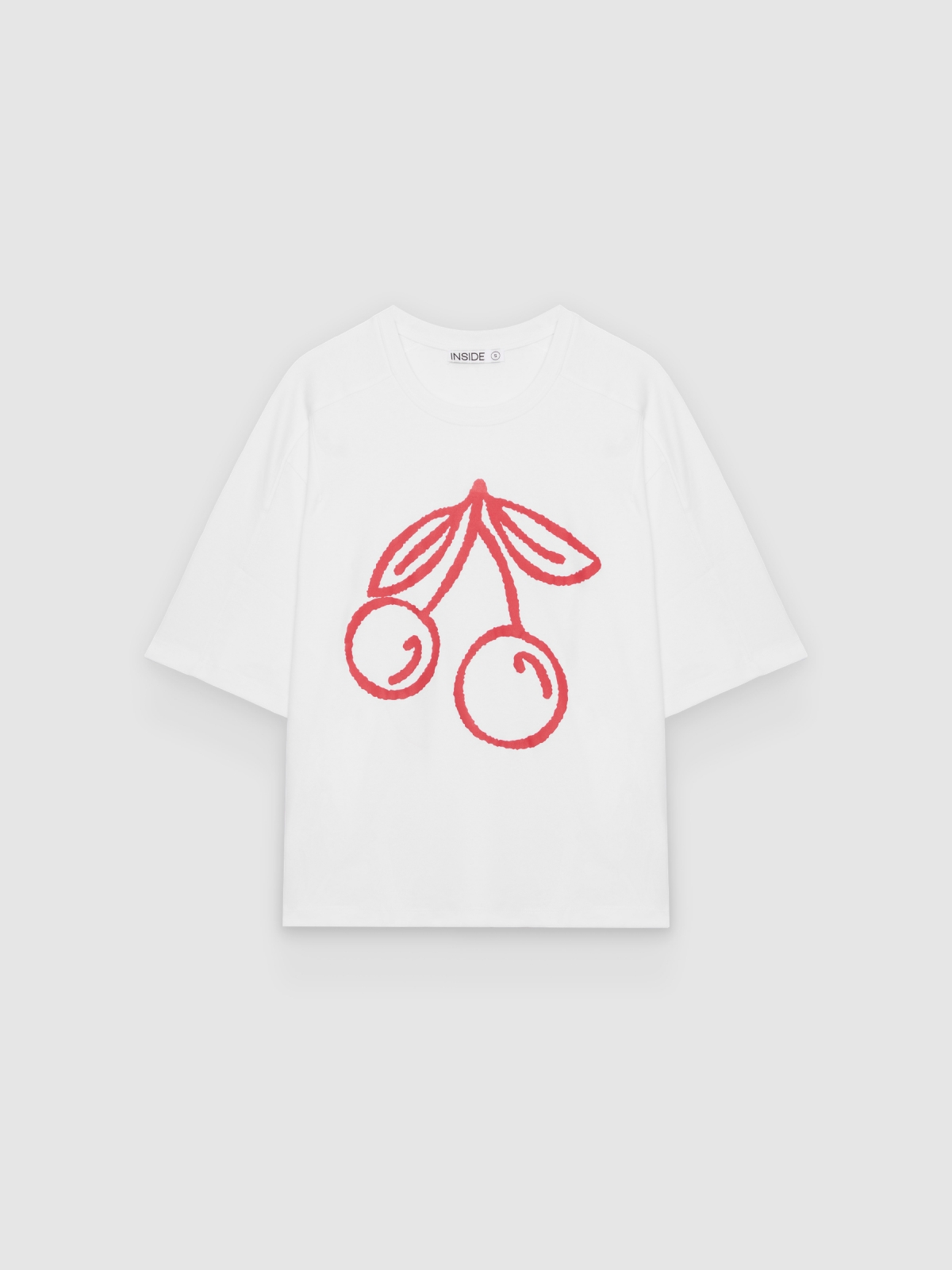 %Pto% Camiseta boxy cerejas branco vista frontal