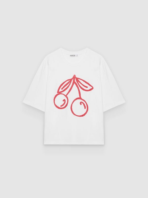  Camiseta boxy cerejas branco vista frontal