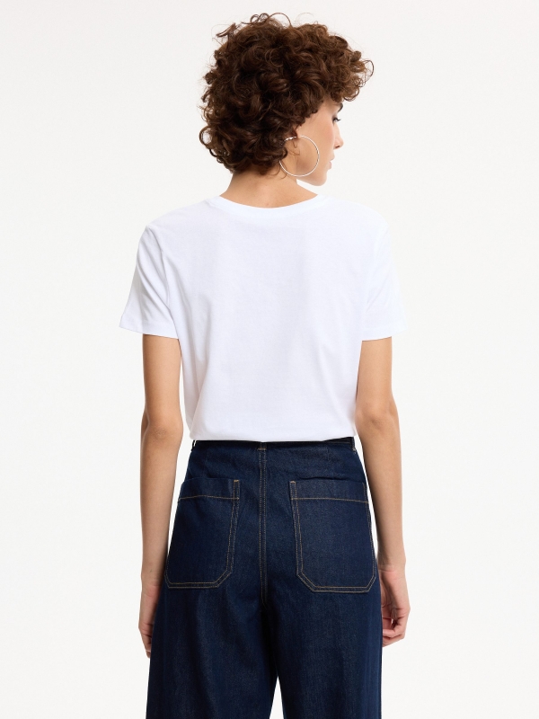 Basic cotton regular t-shirt white middle back view