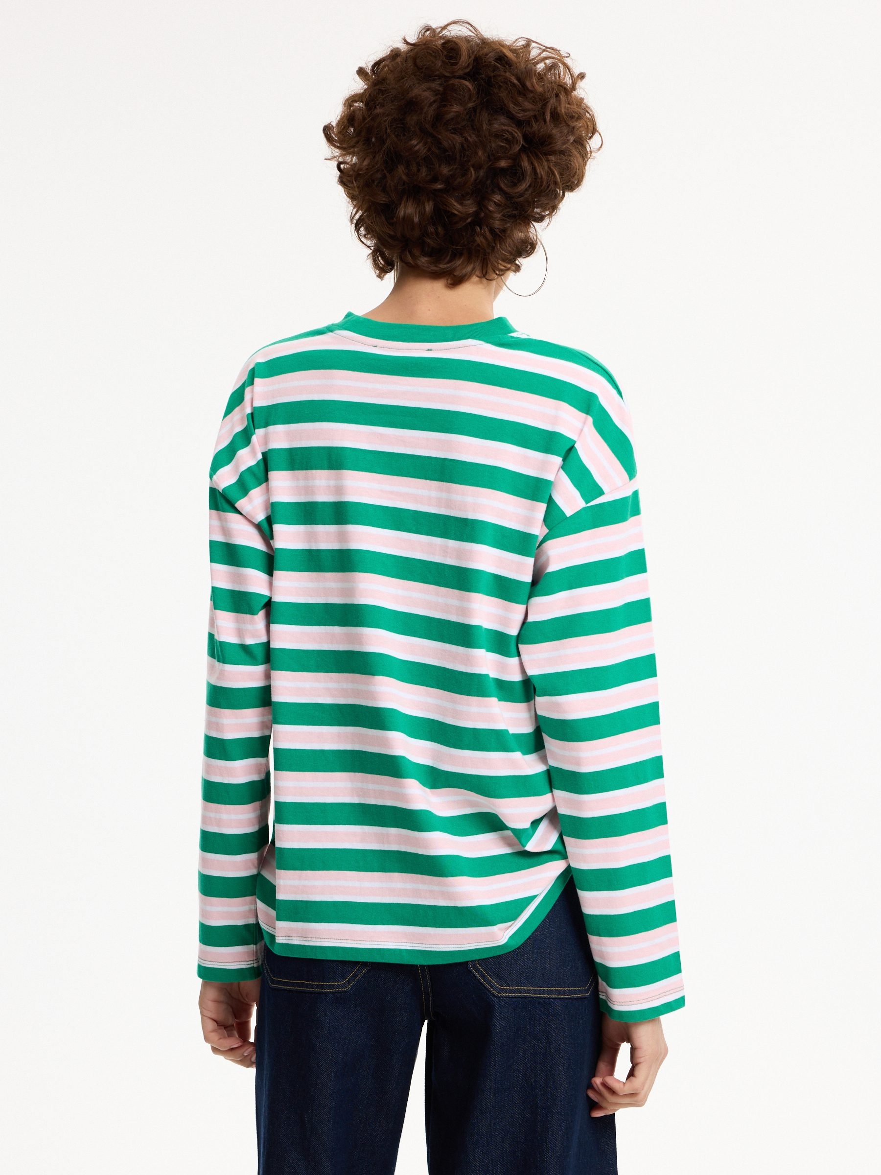 Oversized striped T-shirt green middle front view