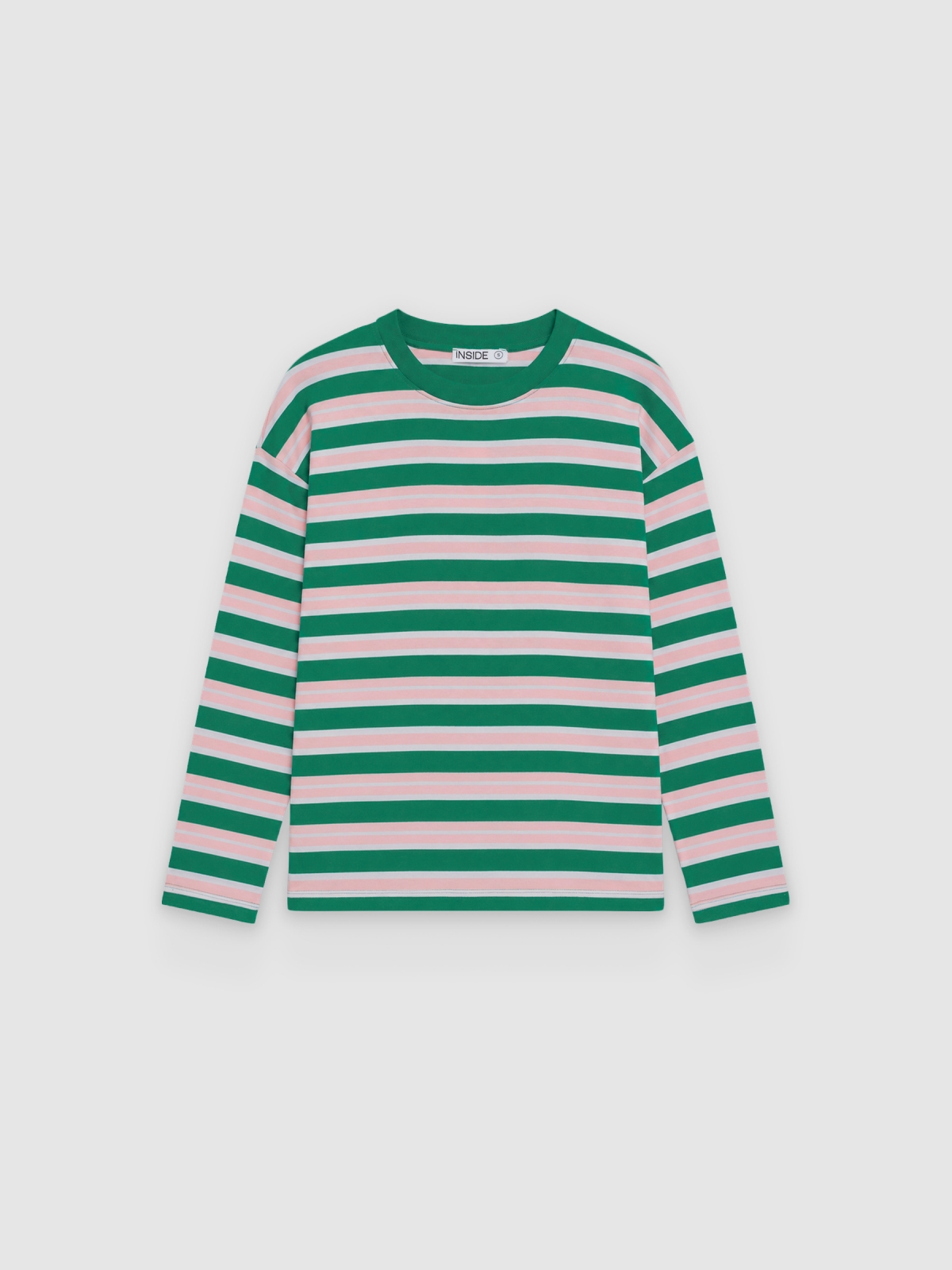 %Pto% Camiseta oversized às riscas verde vista frontal