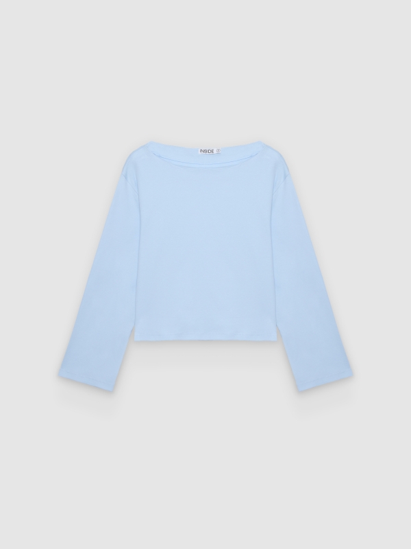  Basic t-shirt boat neck light blue front view
