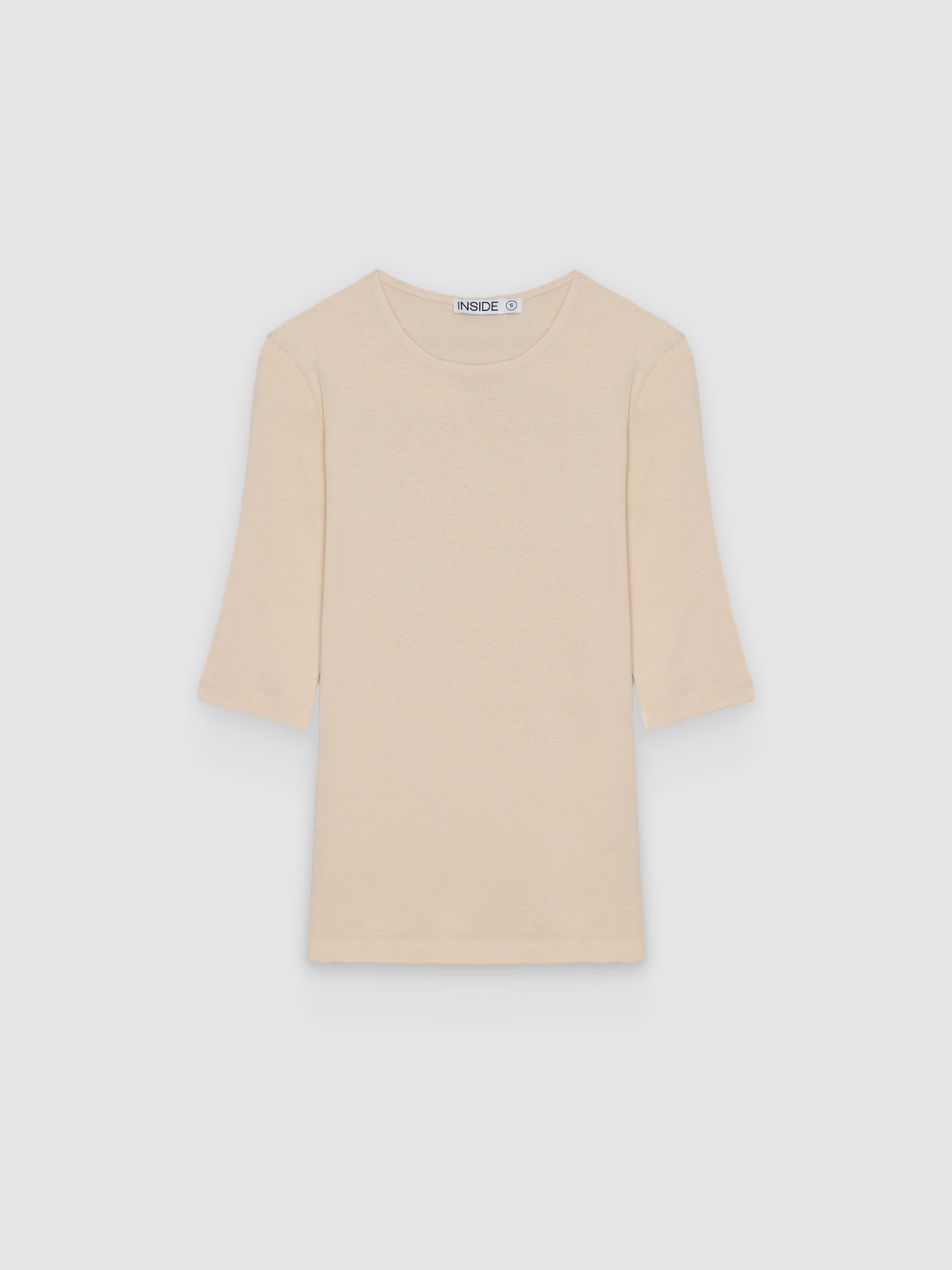 %Pto% Camiseta básica algodón manga 3/4 beige vista frontal