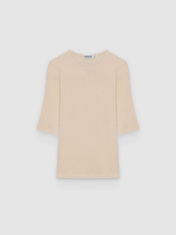  Basic cotton 3/4 sleeve T-shirt beige front view