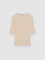 %Pto% Basic cotton 3/4 sleeve T-shirt beige front view
