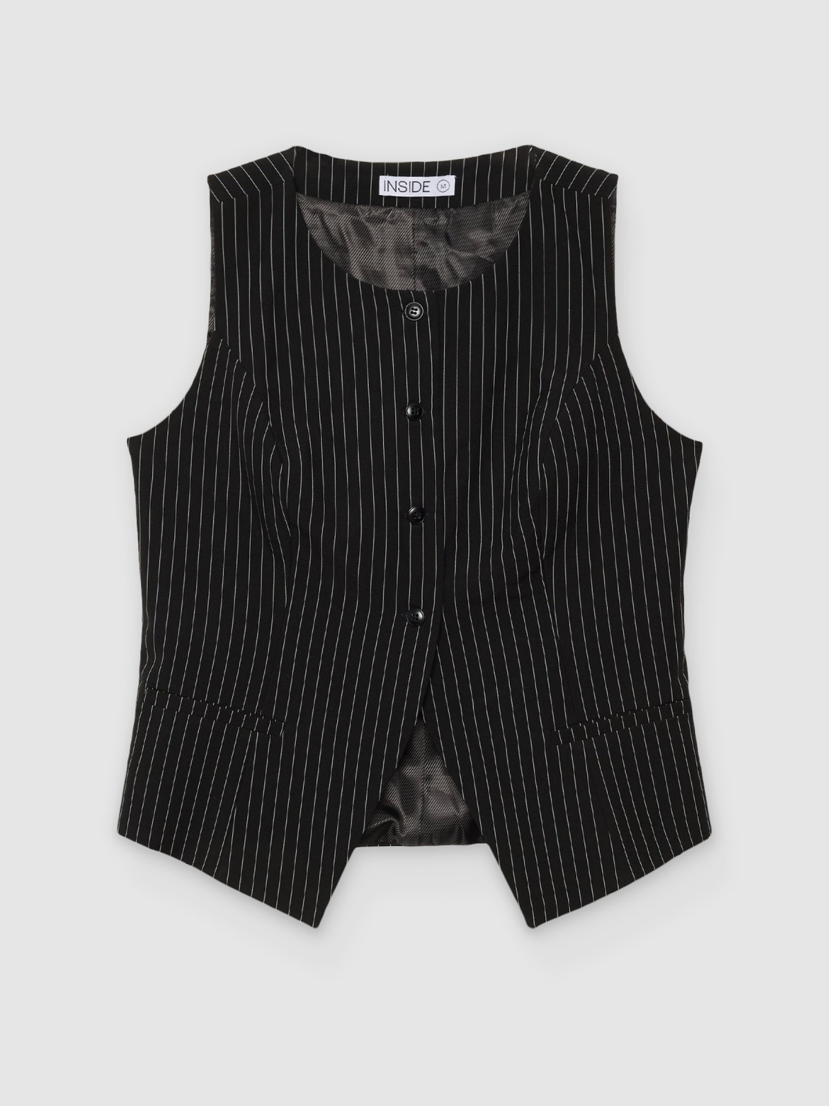 %Pto% Chaleco rayas slim botones negro vista frontal