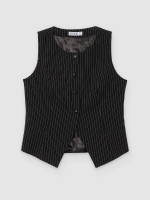 %Pto% Chaleco rayas slim botones negro vista frontal