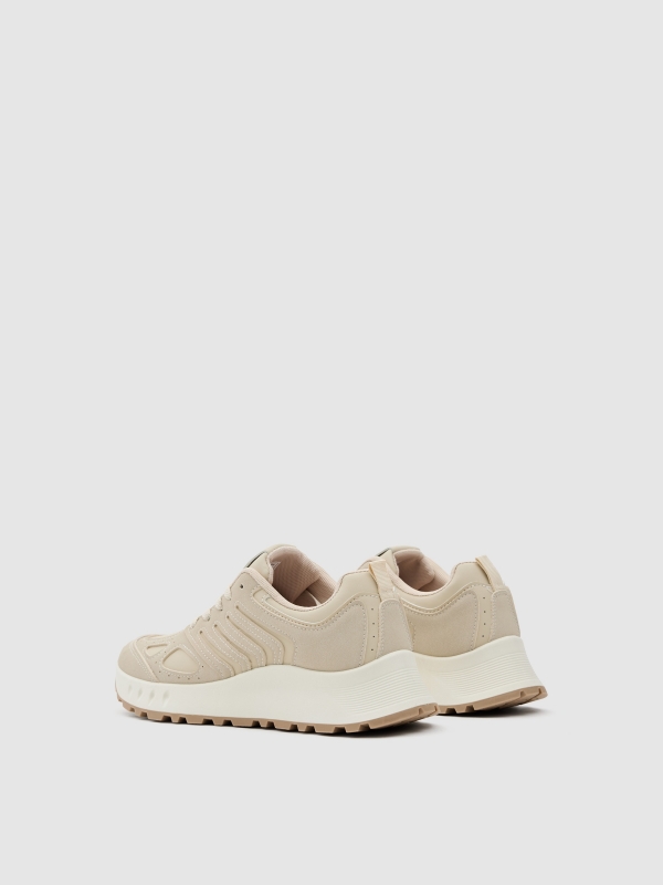 Beige low-top sneaker rubber sole beige 45º back view