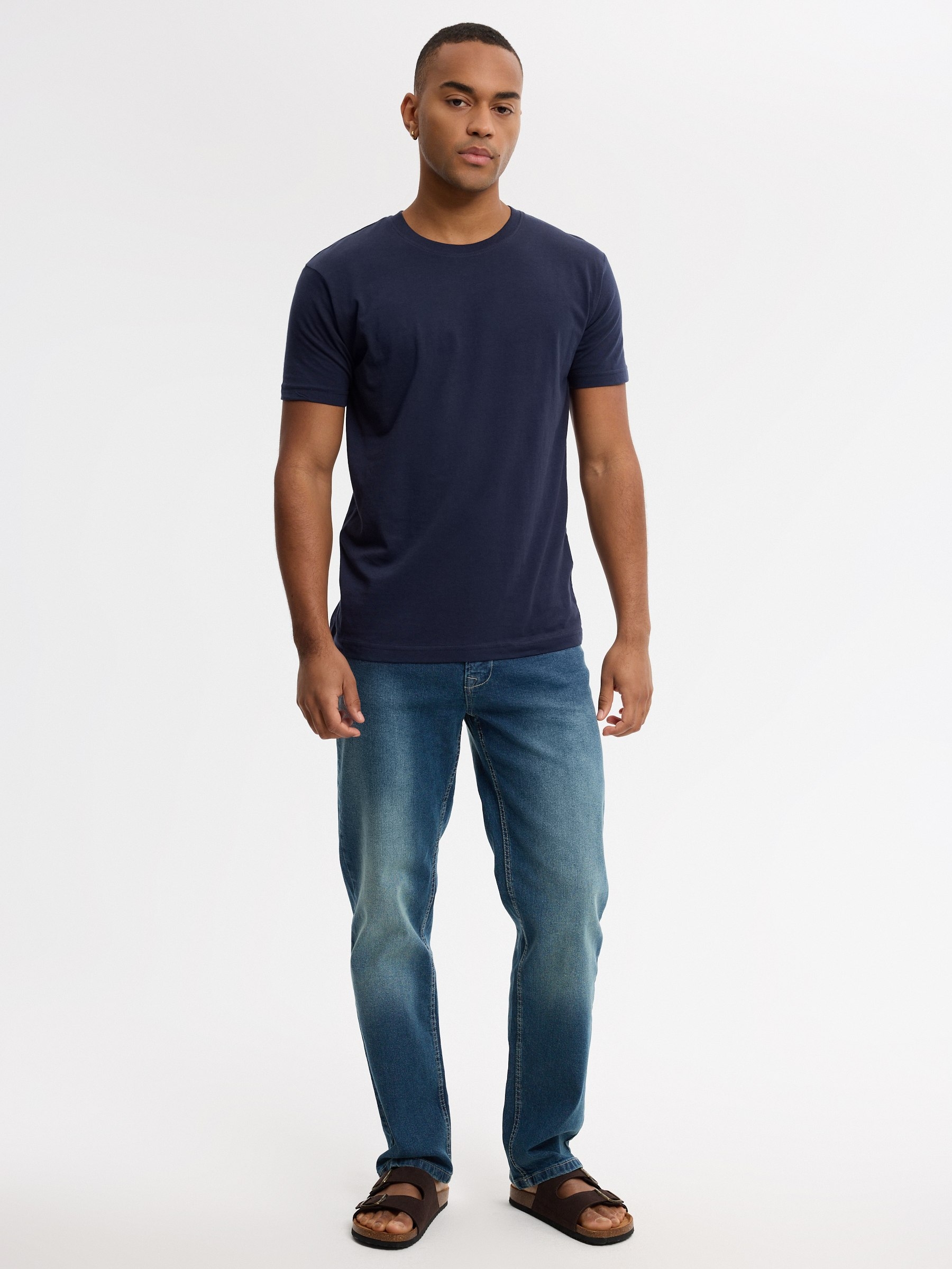 Navy blue slim jeans dark blue front view