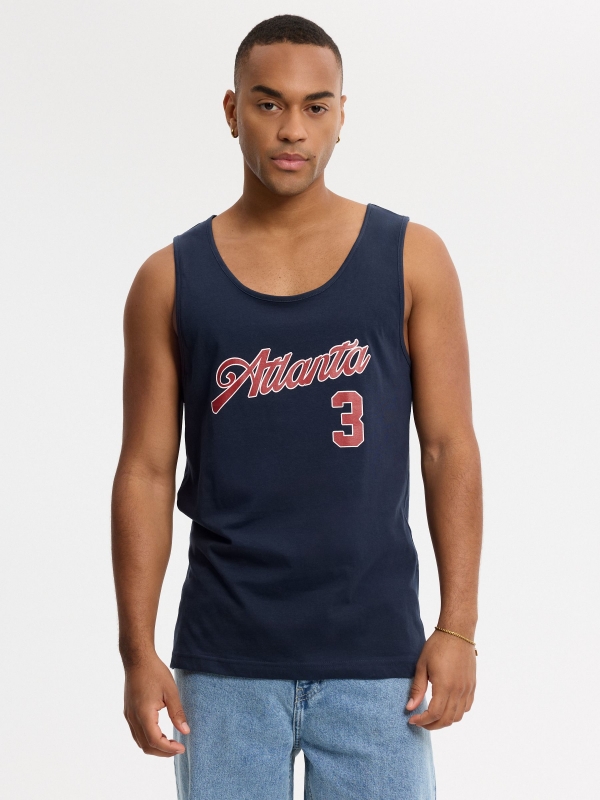 Camiseta regata Atlanta azul marinho vista meia frontal