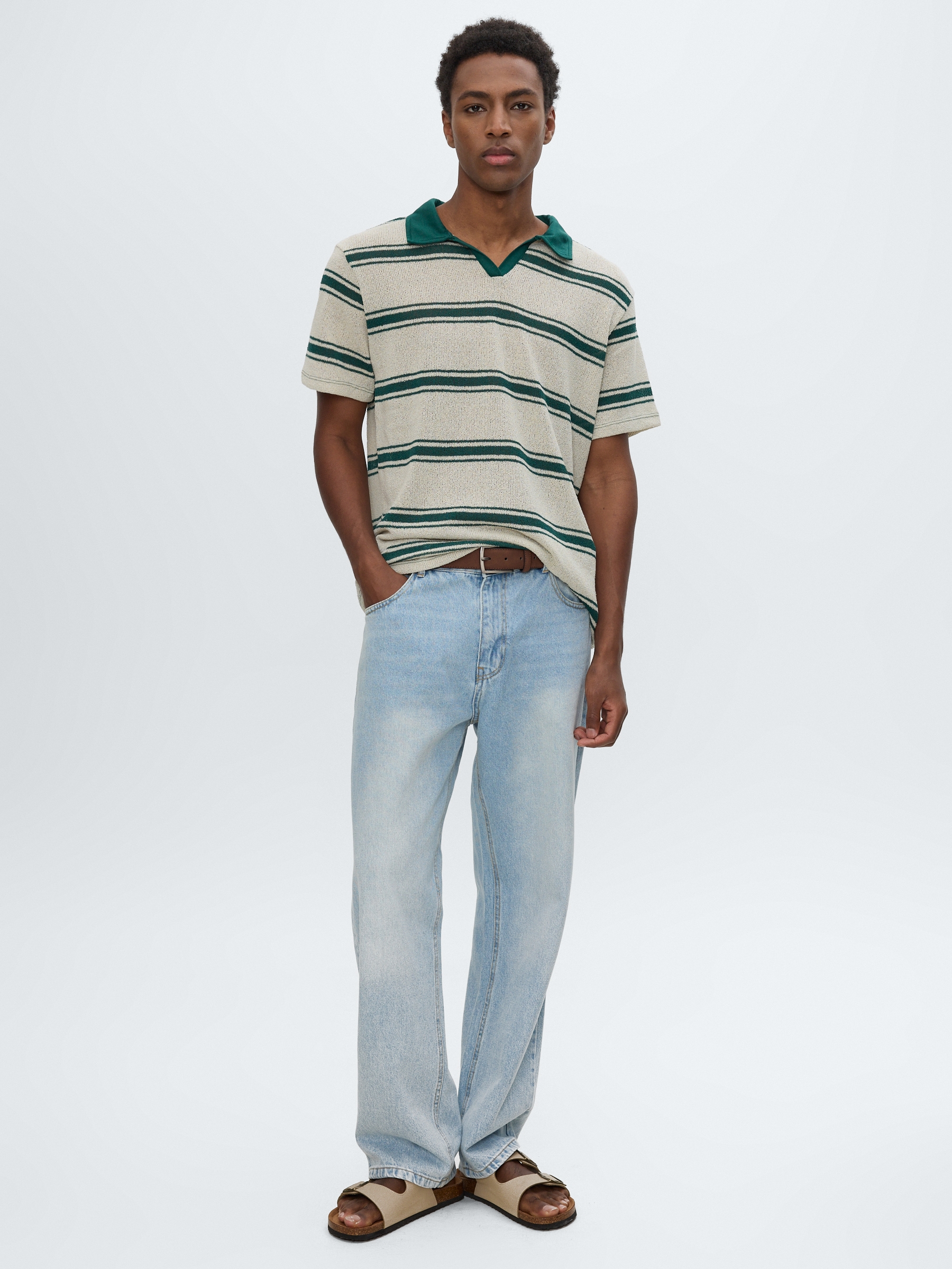 Washed blue loose jeans blue front view