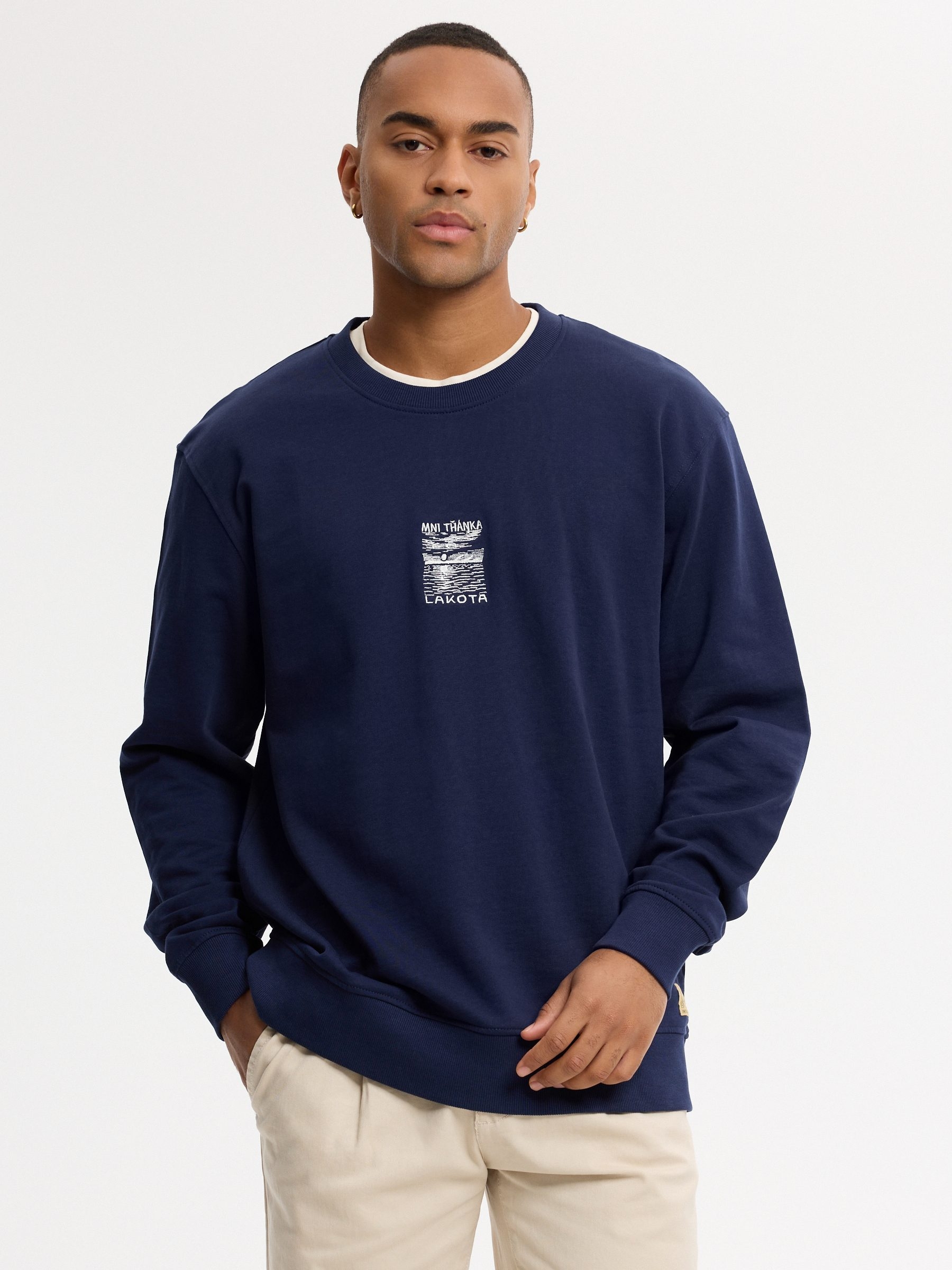 Sudadera nature cuello redondo azul marino vista media frontal
