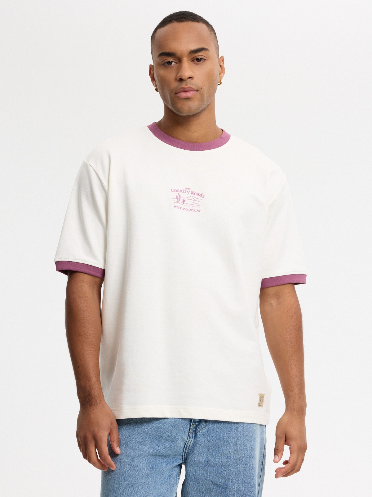 Embroidered country roads T-shirt raw middle front view