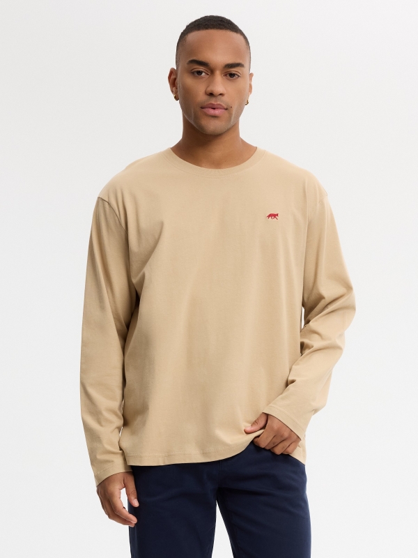 Wolfs long-sleeve T-shirt beige middle front view