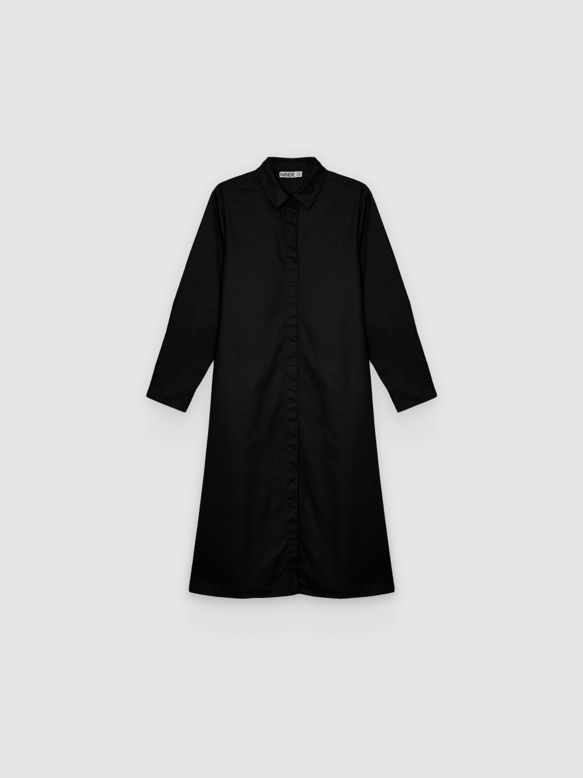 %Pto% Plain fluid midi shirt dress black front view