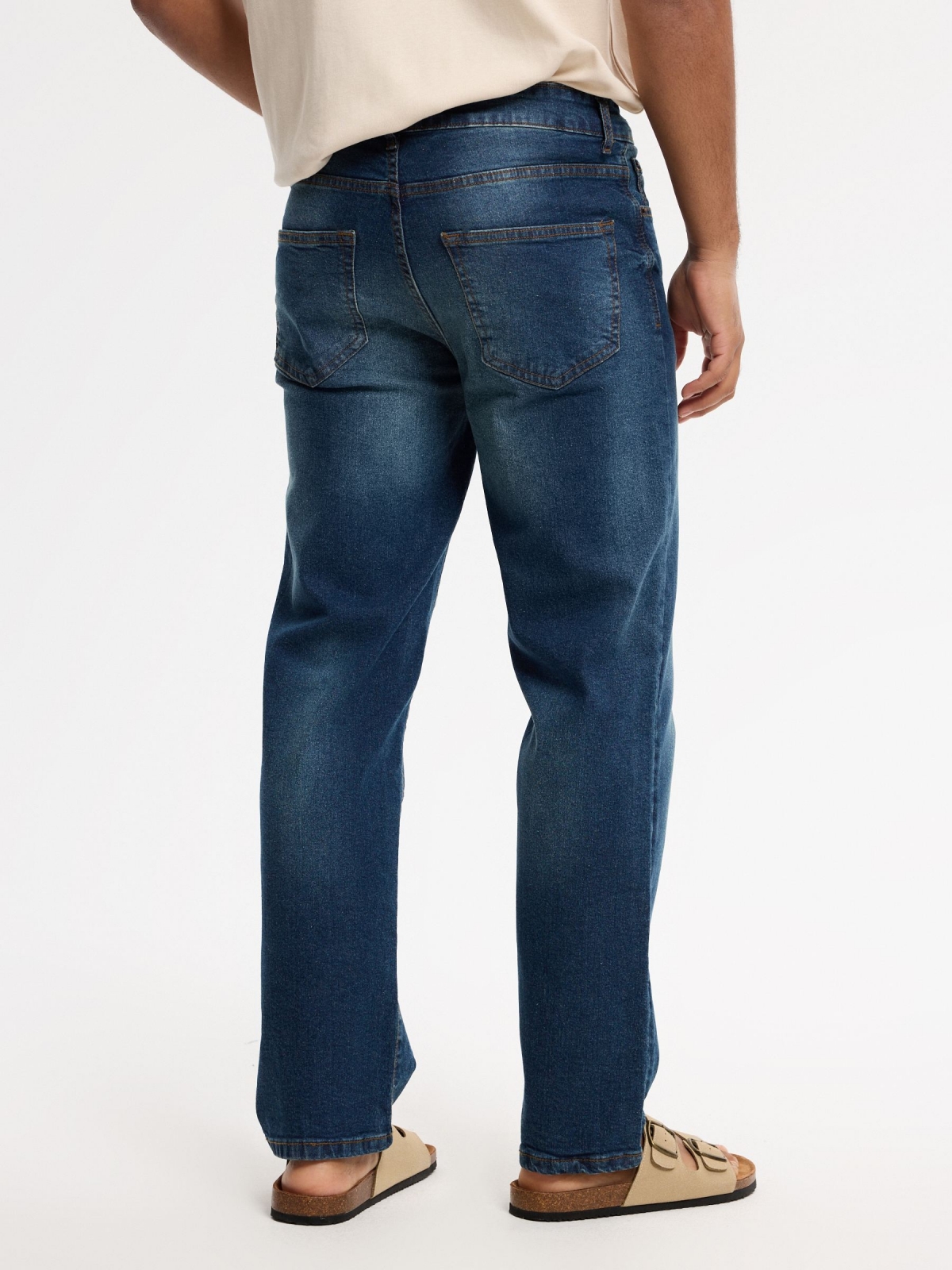 Basic regular jeans dark blue middle back view